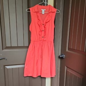Coral Sleeveless Ruffle Dress